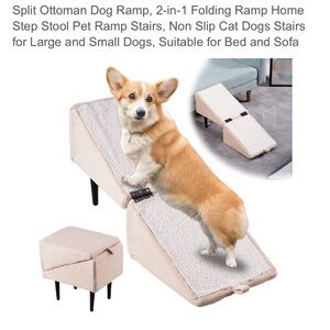 2 in 1 Folding Pet Ramp and Ottoman Cream Weighs 5 Lbs Lightweight Footed